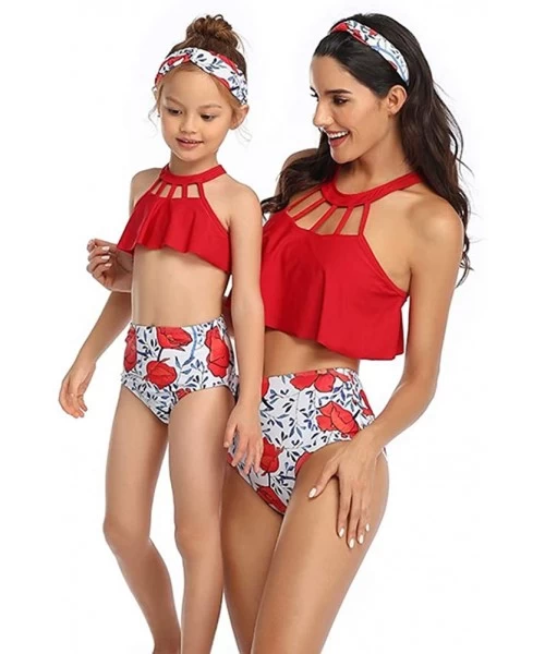 Sets Family Matching Mom Girls Bathing Suit Mommy and Me Swimsuit Swimwear Bikini Set - Red - CQ1962R4S83