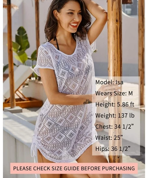 Cover-Ups Swimsuit Cover Ups for Women - Resort Wear for Women - Diamond Lace Design - Regular and Plus Size - White - CX18ZC...