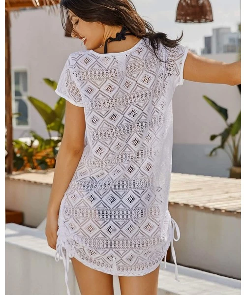 Cover-Ups Swimsuit Cover Ups for Women - Resort Wear for Women - Diamond Lace Design - Regular and Plus Size - White - CX18ZC...