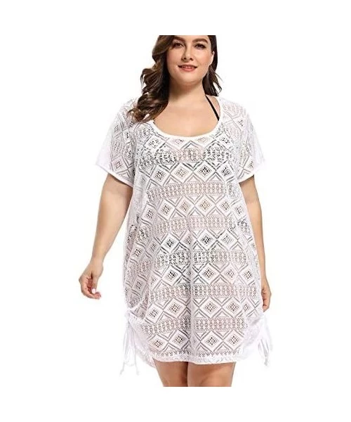 Cover-Ups Swimsuit Cover Ups for Women - Resort Wear for Women - Diamond Lace Design - Regular and Plus Size - White - CX18ZC...