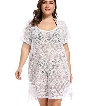 Cover-Ups Swimsuit Cover Ups for Women - Resort Wear for Women - Diamond Lace Design - Regular and Plus Size - White - CX18ZC...