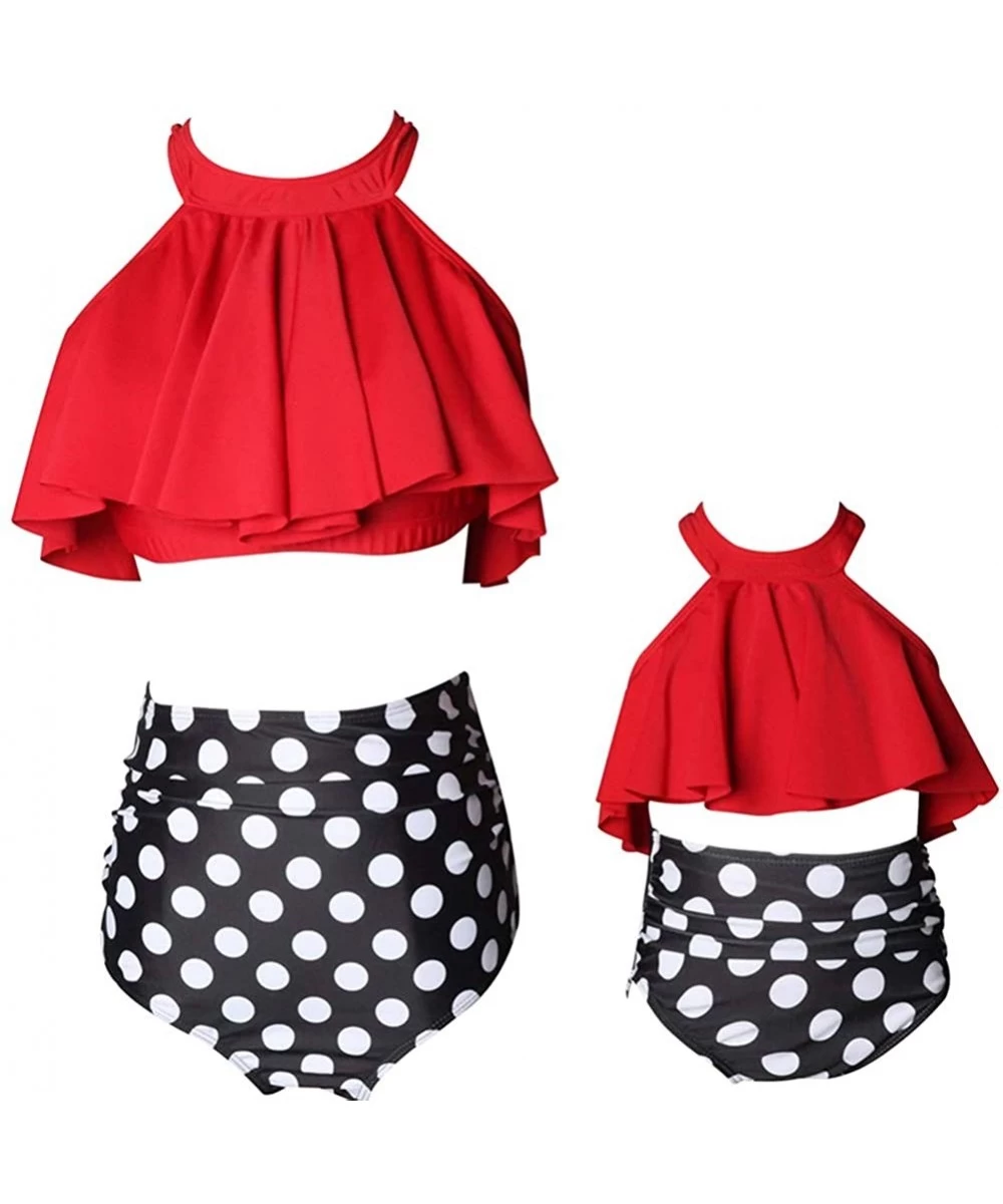 Sets Family Matching Mommy and Me Two Pieces Swimwear Bikini Set Girls Swimsuits Women Ruffle Bathing Suit - 2 Red - CJ18NMQZGNM