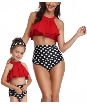 Sets Family Matching Mommy and Me Two Pieces Swimwear Bikini Set Girls Swimsuits Women Ruffle Bathing Suit - 2 Red - CJ18NMQZGNM