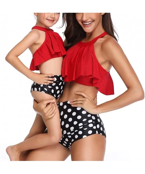 Sets Family Matching Mommy and Me Two Pieces Swimwear Bikini Set Girls Swimsuits Women Ruffle Bathing Suit - 2 Red - CJ18NMQZGNM