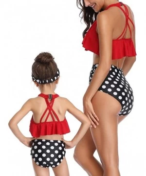 Sets Family Matching Mommy and Me Two Pieces Swimwear Bikini Set Girls Swimsuits Women Ruffle Bathing Suit - 2 Red - CJ18NMQZGNM