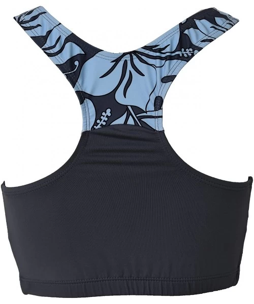 Rash Guards Women Plus Size UPF 50+ Swim Raglan Tank Bra Top Rash Guard - Grey With Blue - CD183ASTZGI