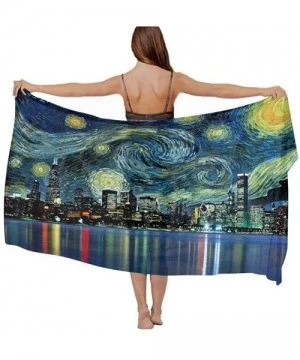 Cover-Ups Women Chiffon Scarf Sunscreen Shawl Wrap Swimsuit Cover Up Beach Sarongs - Chicago City Skyline Night View Starry S...