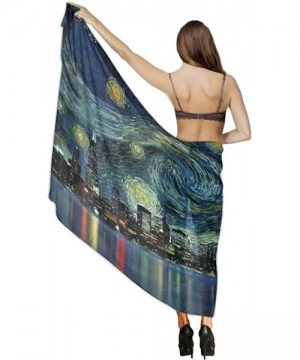 Cover-Ups Women Chiffon Scarf Sunscreen Shawl Wrap Swimsuit Cover Up Beach Sarongs - Chicago City Skyline Night View Starry S...