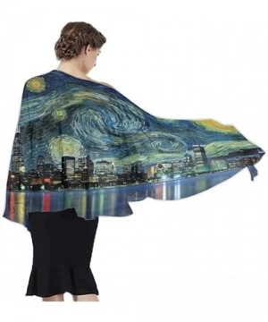 Cover-Ups Women Chiffon Scarf Sunscreen Shawl Wrap Swimsuit Cover Up Beach Sarongs - Chicago City Skyline Night View Starry S...