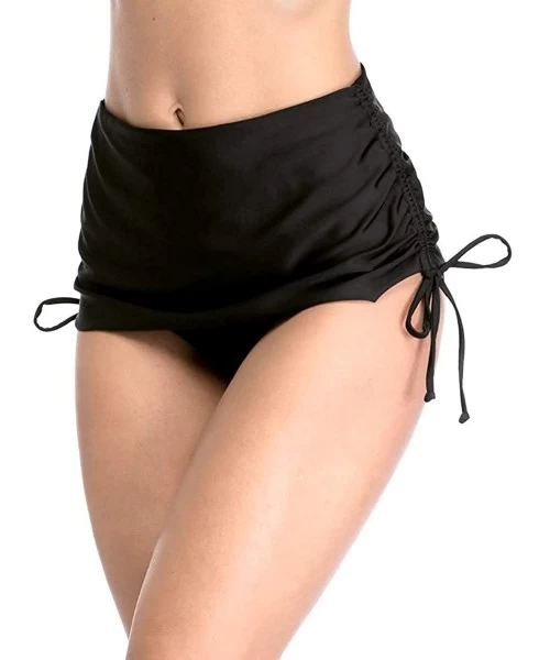 Tankinis Women's Bikini Bottoms Ruched Swim Bottoms Full Coverage Swim Briefs - Drawstring/Black - C418RA3XSYD