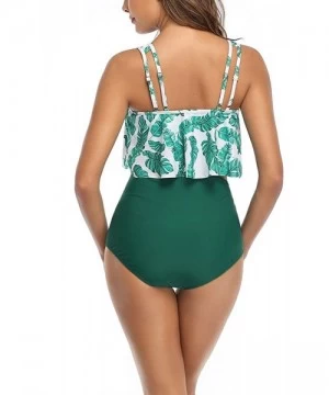 Sets Women Plus Size Two Piece Swimsuit High Waisted Tummy Control Bathing Suit Shoulder Strap Adjustable - Green Leaf - C619...