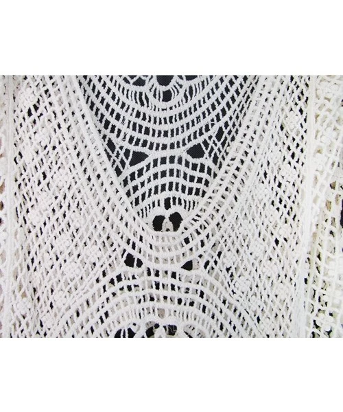 Cover-Ups Women Sexy Bikini Coverup Lace Crochet Tassel Beach Dress Summer Swimsuit - White - CT184X8RXQX