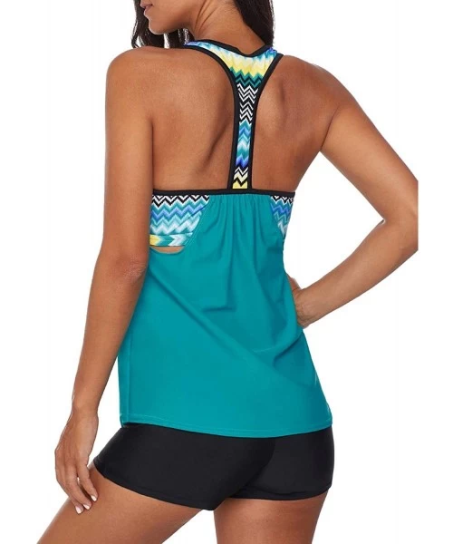 Tops Women's Blouson Floral T-Back Push Up Tankini Top S-XXXL - S-green - CS18TX428UN