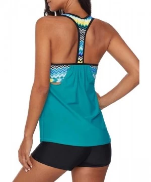 Tops Women's Blouson Floral T-Back Push Up Tankini Top S-XXXL - S-green - CS18TX428UN