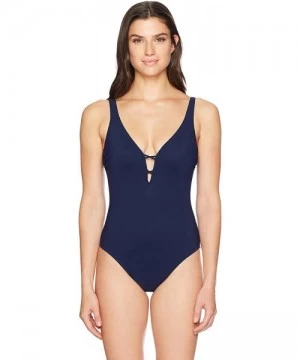 One-Pieces Women's Deep V-Neck One Piece Swimsuit - Java Navy - CS17YUQ36WD