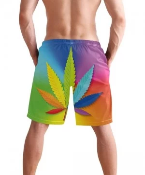 Board Shorts Mens Swim Trunks Tropical Fruit Pineapple Beach Board Shorts - Rainbow Cannabis Leaf - C418NX4YNAS