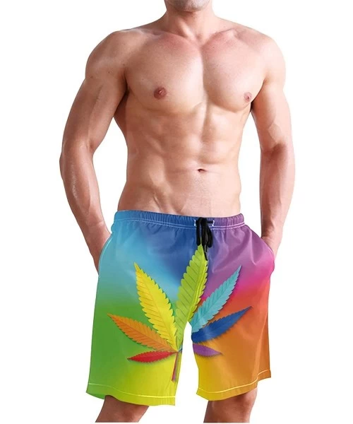 Board Shorts Mens Swim Trunks Tropical Fruit Pineapple Beach Board Shorts - Rainbow Cannabis Leaf - C418NX4YNAS