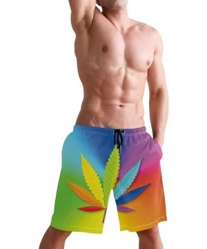 Board Shorts Mens Swim Trunks Tropical Fruit Pineapple Beach Board Shorts - Rainbow Cannabis Leaf - C418NX4YNAS