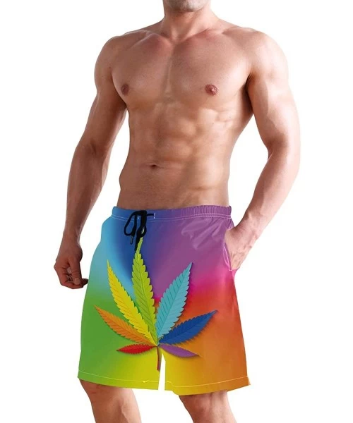 Board Shorts Mens Swim Trunks Tropical Fruit Pineapple Beach Board Shorts - Rainbow Cannabis Leaf - C418NX4YNAS