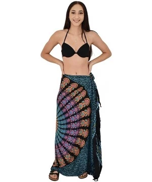 Cover-Ups Sarongs Mandala Round Womens Beach Swimsuit Coverup Bikini Wrap + Coconut Clip - Blk Blue Orange - CS18XALY4YQ