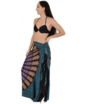 Cover-Ups Sarongs Mandala Round Womens Beach Swimsuit Coverup Bikini Wrap + Coconut Clip - Blk Blue Orange - CS18XALY4YQ