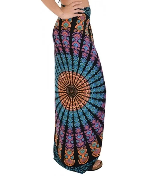 Cover-Ups Sarongs Mandala Round Womens Beach Swimsuit Coverup Bikini Wrap + Coconut Clip - Blk Blue Orange - CS18XALY4YQ