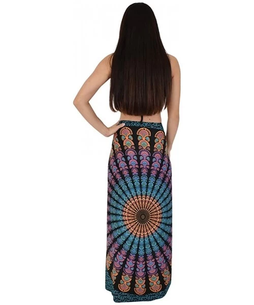 Cover-Ups Sarongs Mandala Round Womens Beach Swimsuit Coverup Bikini Wrap + Coconut Clip - Blk Blue Orange - CS18XALY4YQ