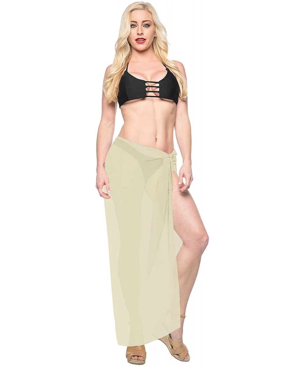 Cover-Ups Women One Size Summer Beach Wrap Cover Up Maxi Skirt Sarong Full Long B - Beige_q100 - CN11CUE0VVJ