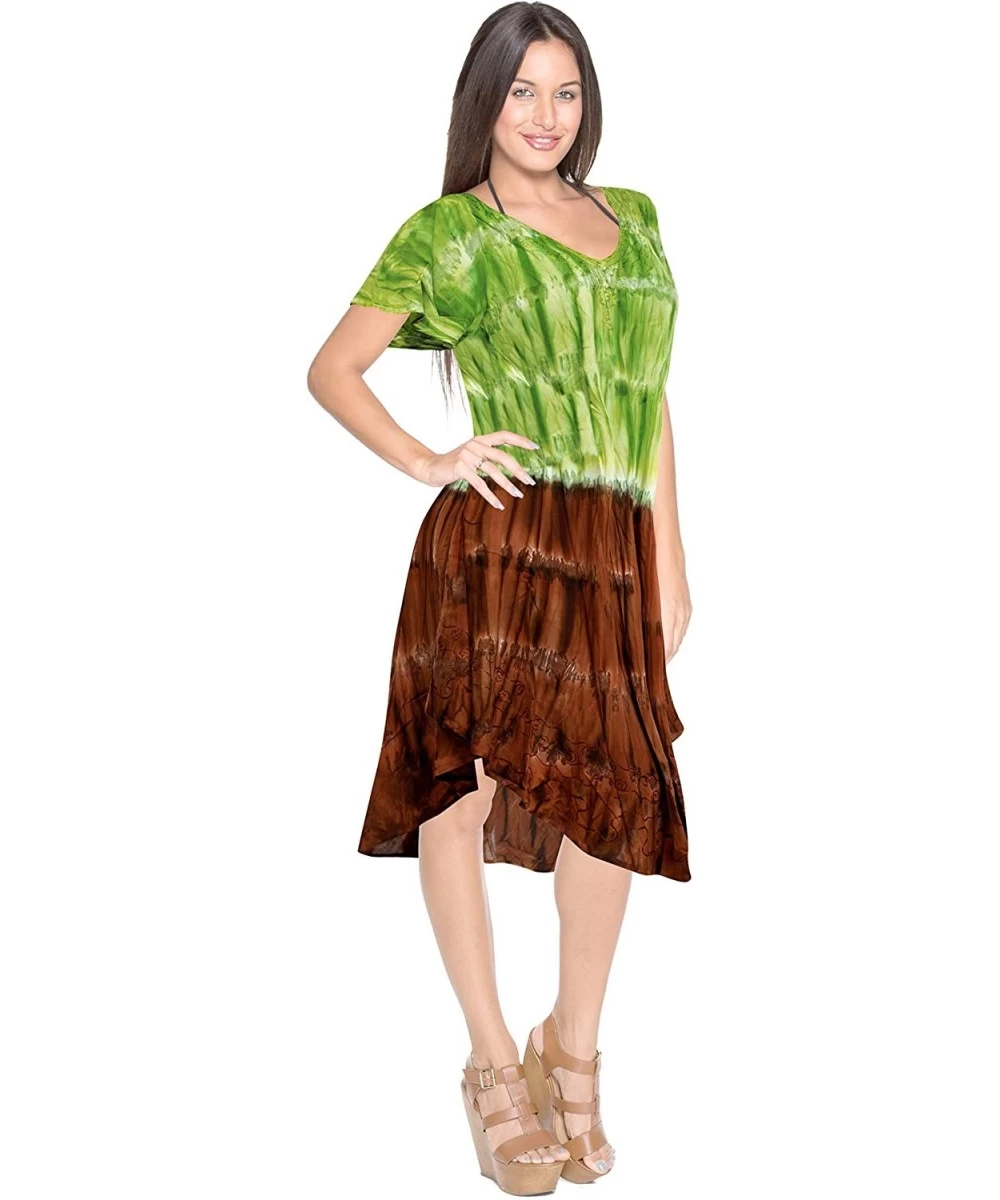 Cover-Ups Women's Midi Summer Casual Loose Dress Beach Cover Up Hand Tie Dye A - Green_h696 - C7126CDJC0J