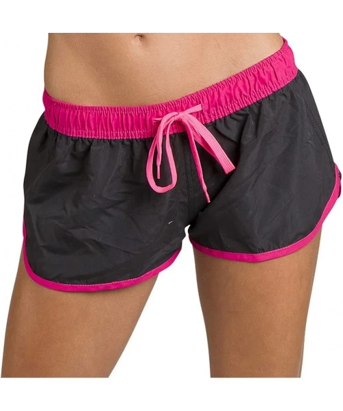 Board Shorts Women's Board Shorts - Comfortable Bathing Swimsuits for Outdoors Workouts and Running Back Piping Black & Pink ...