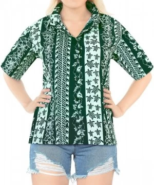 Cover-Ups Women's Beach Hawaiian Shirt Short Sleeves Button Down Collar Aloha - Summer Green_x331 - C4180M6RS7D