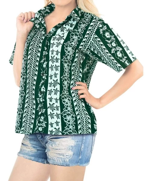 Cover-Ups Women's Beach Hawaiian Shirt Short Sleeves Button Down Collar Aloha - Summer Green_x331 - C4180M6RS7D