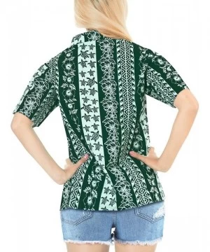 Cover-Ups Women's Beach Hawaiian Shirt Short Sleeves Button Down Collar Aloha - Summer Green_x331 - C4180M6RS7D