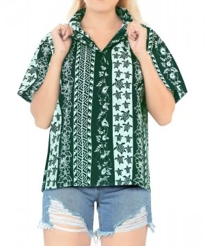 Cover-Ups Women's Beach Hawaiian Shirt Short Sleeves Button Down Collar Aloha - Summer Green_x331 - C4180M6RS7D