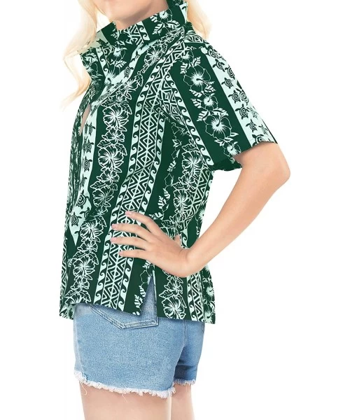 Cover-Ups Women's Beach Hawaiian Shirt Short Sleeves Button Down Collar Aloha - Summer Green_x331 - C4180M6RS7D