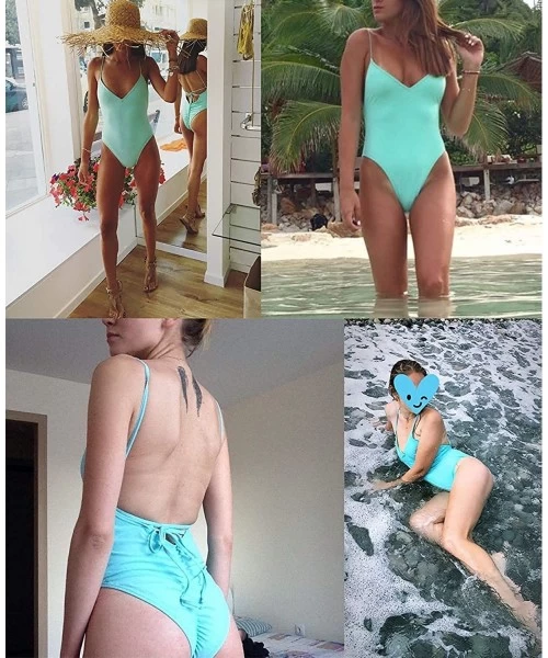 One-Pieces Sexy One Piece Swimsuit Women Swimwear Female Solid Bikini Thong Backless Monokini Bathing Suit - 1 Blue - CY18M3A...