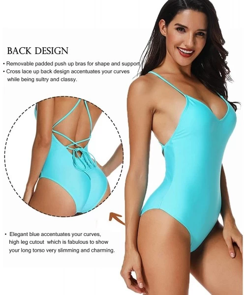 One-Pieces Sexy One Piece Swimsuit Women Swimwear Female Solid Bikini Thong Backless Monokini Bathing Suit - 1 Blue - CY18M3A...