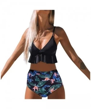 Sets Women's Sexy High Waisted Swimwear Ruffled Print Two Piece Swimsuit Beachwear Brazilian Bikini Set - A-black - C5194RLT8YW