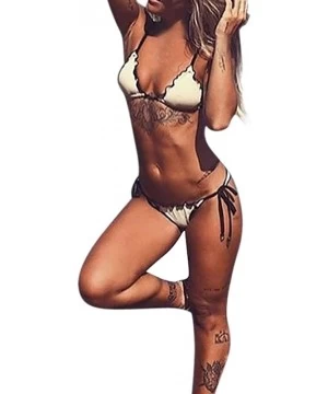 Sets Women Swimwear- Women Bikini Set Push-Up Padded Solid Bandage Bra Swimsuit Beachwear- for Easter Day - White - CC196RLQOEC