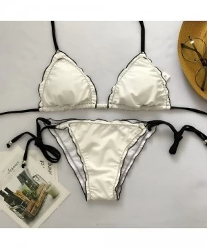 Sets Women Swimwear- Women Bikini Set Push-Up Padded Solid Bandage Bra Swimsuit Beachwear- for Easter Day - White - CC196RLQOEC