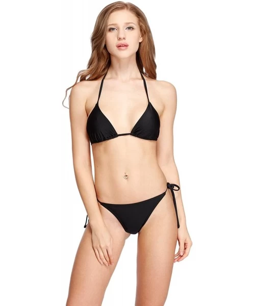 Sets Swimwear Brazilian Bikini Bottom and Top BeachWear - Black - CO12HGY59OL