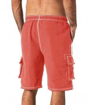 Trunks Men's Quick Dry Swim Trunks Side Stripe Bathing Suit Board Shorts with Mesh Lining Cargo Pockets - Watermelon Red - C0...