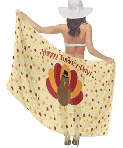 Cover-Ups Women Chiffon Sarong Beach Bikini Cover Up Wedding Party Shawls Wraps - Cute Thanksgiving Turkey - C0190HIQCOI