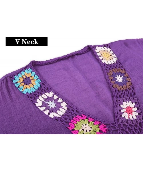 Cover-Ups Women Bathing Suit Cover Ups Swimsuit Coverups Dress Soft Crochet Bikini Beach Cover Ups - Purple-v Neck - CG19C22HHS8