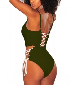 Sets Women's Spaghetti Strap Criss Cross Lace Up One Piece Swimsuits Swimwear - Green - CB18O4T8NNE