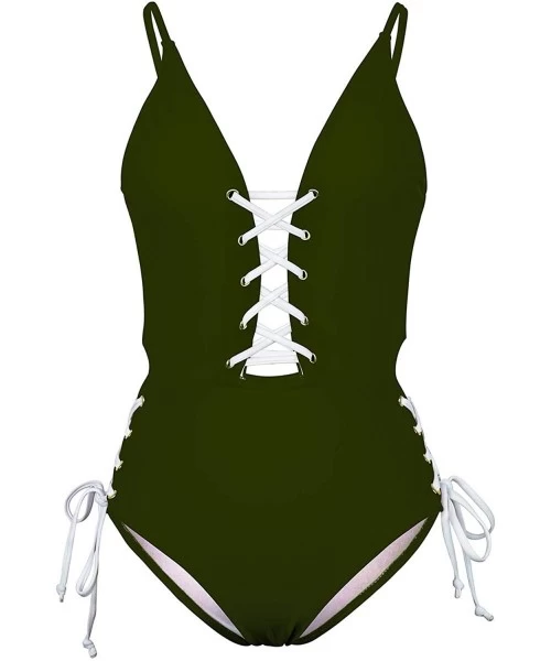 Sets Women's Spaghetti Strap Criss Cross Lace Up One Piece Swimsuits Swimwear - Green - CB18O4T8NNE