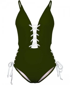 Sets Women's Spaghetti Strap Criss Cross Lace Up One Piece Swimsuits Swimwear - Green - CB18O4T8NNE