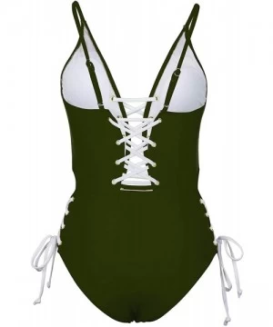 Sets Women's Spaghetti Strap Criss Cross Lace Up One Piece Swimsuits Swimwear - Green - CB18O4T8NNE