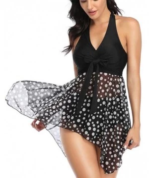 Racing Women Two Piece Swimsuit Polka Dot Plus Size Tankini Swimdress Mesh Printed Bathing Suit - Black + Polka Dot - C9190X8...