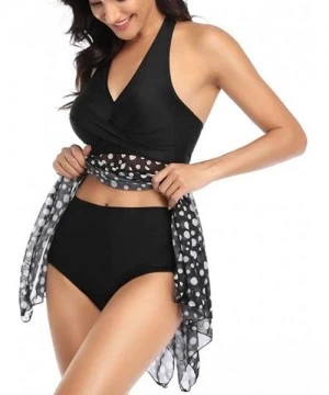 Racing Women Two Piece Swimsuit Polka Dot Plus Size Tankini Swimdress Mesh Printed Bathing Suit - Black + Polka Dot - C9190X8...